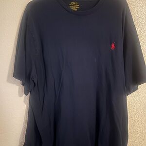 Polo by Ralph Lauren Men's Dark Blue Tee with Red Logo
